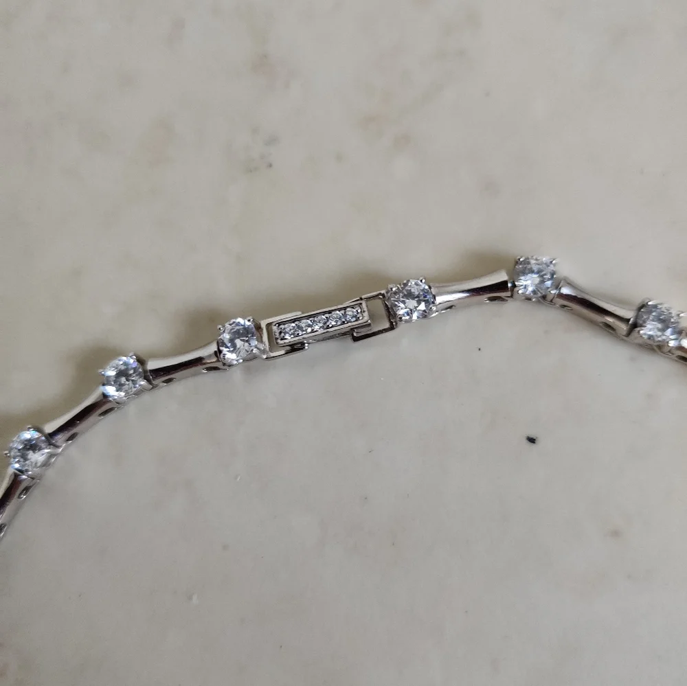 Elegant Sterling Silver and Cubic Zirconia Station Necklace - Picture 15 of 16